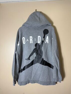 Jordan Full Zip Hoodie XL Gray Big Jumpman Graphic Streetwear Y2K